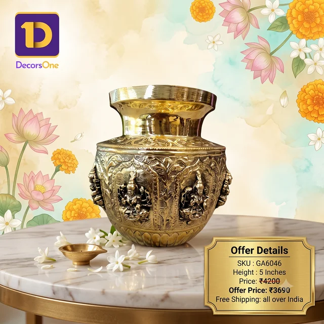 DecorsOne Brass Ashtalakshmi Kalasam For Pooja 5"