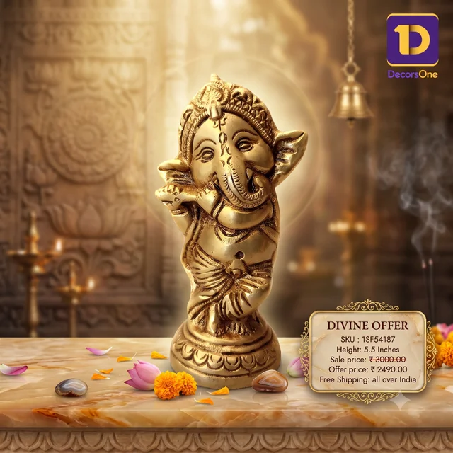 DecorsOne Brass Baby Ganesha Idol / Antique And Handicraft Statue , New Beginnings and Auspiciousness