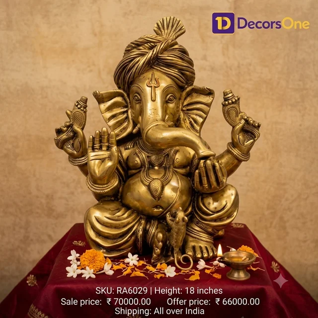 Grand Brass Royal Turban Ganesha Statue | Premium Pagadi Ganapati for Heritage Home & Office Decor