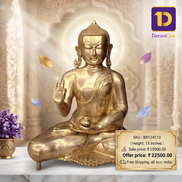 DecorsOne Brass Buddha Statue For Home Decor 15″