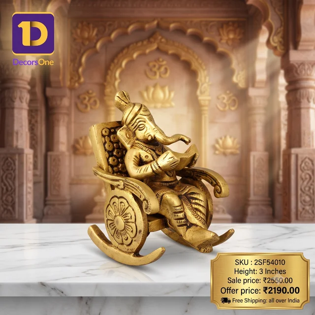 Decorsone Brass Chair Ganesha , reading Ganesha , Relaxation and Contemplation / Antique And Handicraft Idol
