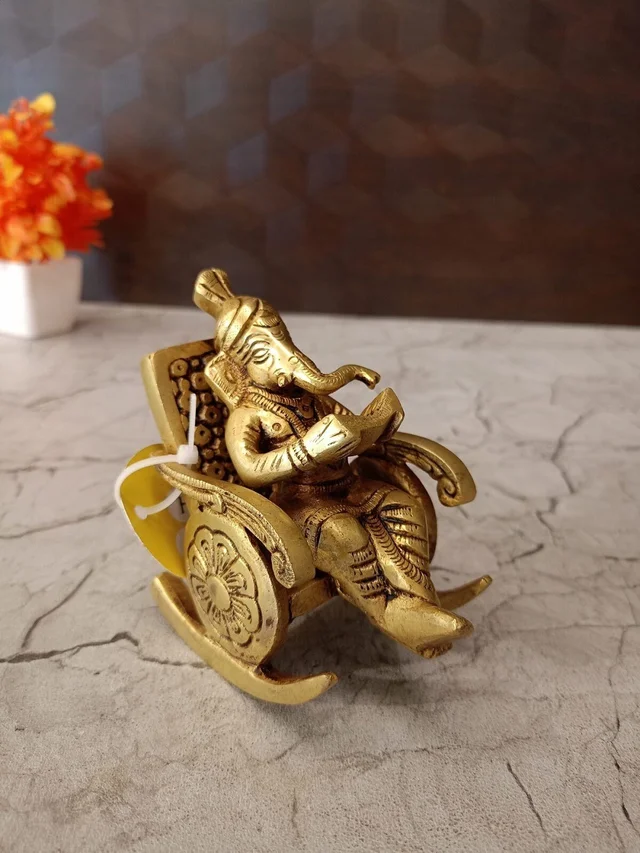 Decorsone Brass Chair Ganesha , reading Ganesha , Relaxation and Contemplation / Antique And Handicraft Idol