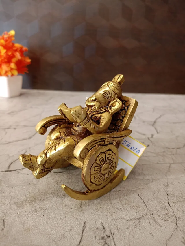 Decorsone Brass Chair Ganesha , reading Ganesha , Relaxation and Contemplation / Antique And Handicraft Idol