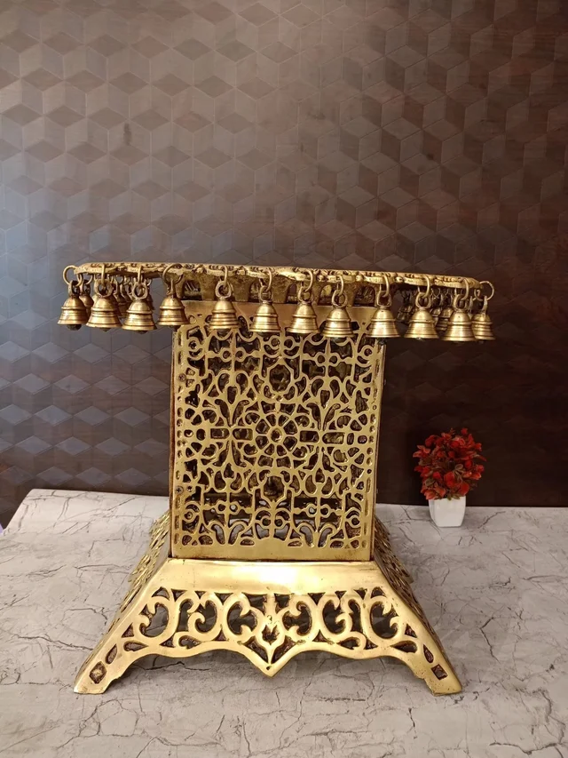 DecorsOne Brass Chowki Stand With Bell Big 15.5″