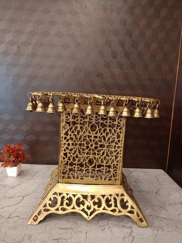 DecorsOne Brass Chowki Stand With Bell Big 15.5″
