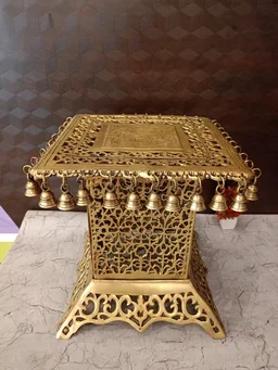 DecorsOne Brass Chowki Stand With Bell Big 15.5″