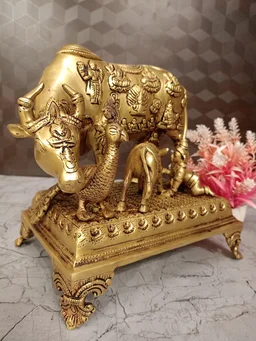 Buy Brass Cow And Calf With All Gods With Peacock And Krishna
