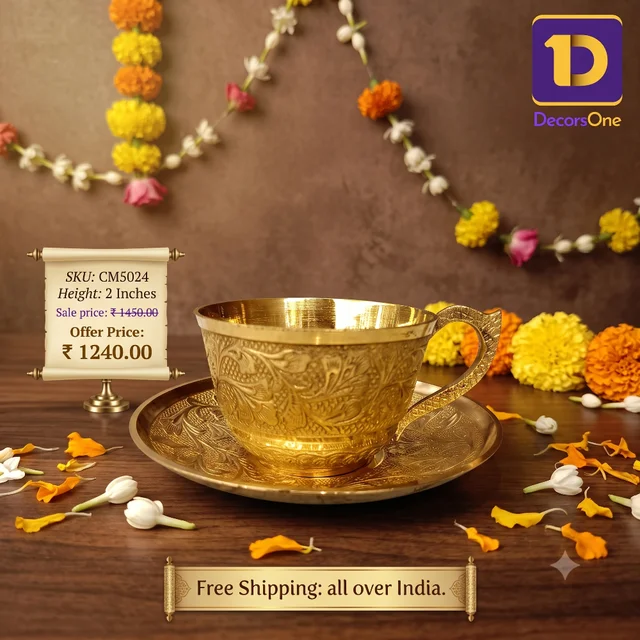 DecorsOne Brass Tea cup and saucer with Design 2''