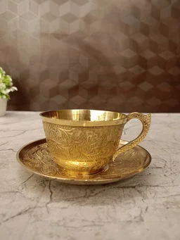DecorsOne Brass Tea cup and saucer with Design 2''