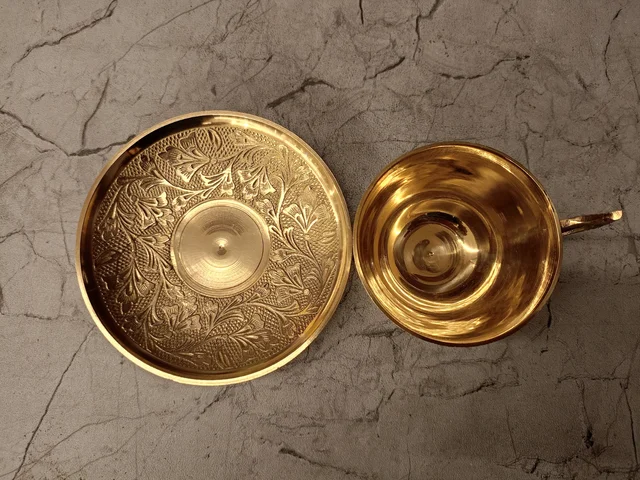 DecorsOne Brass Tea cup and saucer with Design 2''