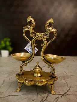 DecorsOne Brass Two Face Diya Peacock - 7"