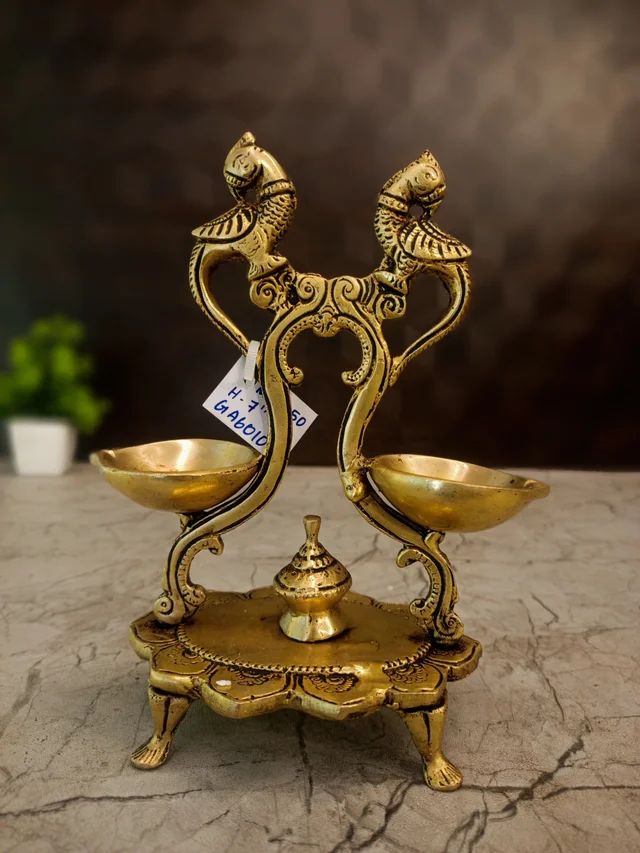 DecorsOne Brass Two Face Diya Peacock - 7"
