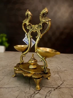 DecorsOne Brass Two Face Diya Peacock - 7"