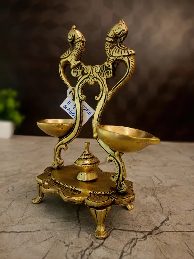 DecorsOne Brass Two Face Diya Peacock - 7"