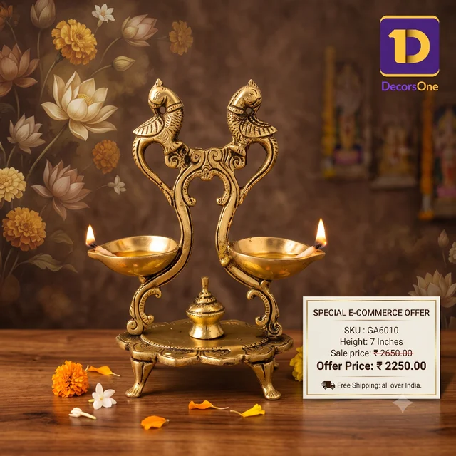 DecorsOne Brass Two Face Diya Peacock - 7"