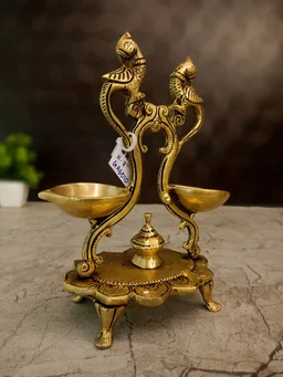 DecorsOne Brass Two Face Diya Peacock - 7"