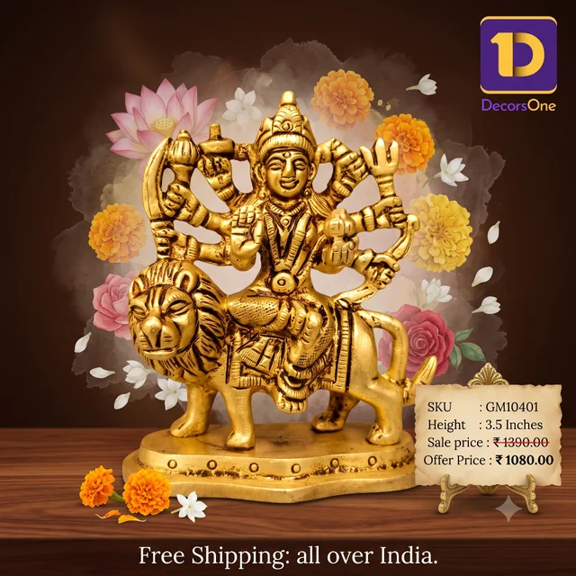 DecorsOne Brass Durgai Sitting On Lion Idol
