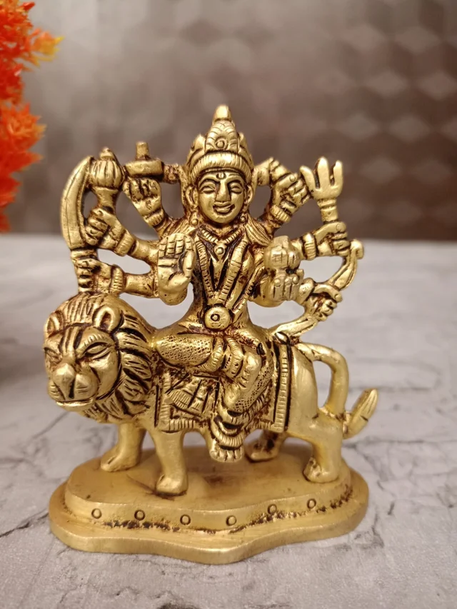 DecorsOne Brass Durgai Sitting On Lion Idol