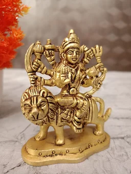 DecorsOne Brass Durgai Sitting On Lion Idol
