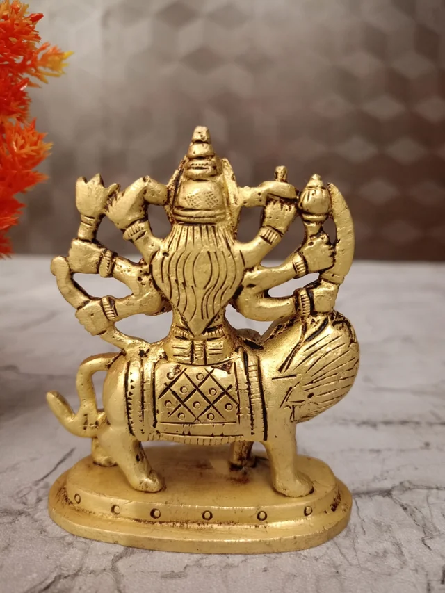 DecorsOne Brass Durgai Sitting On Lion Idol