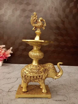 DecorsOne Brass Elephant With Annam Five Face Diya 11″