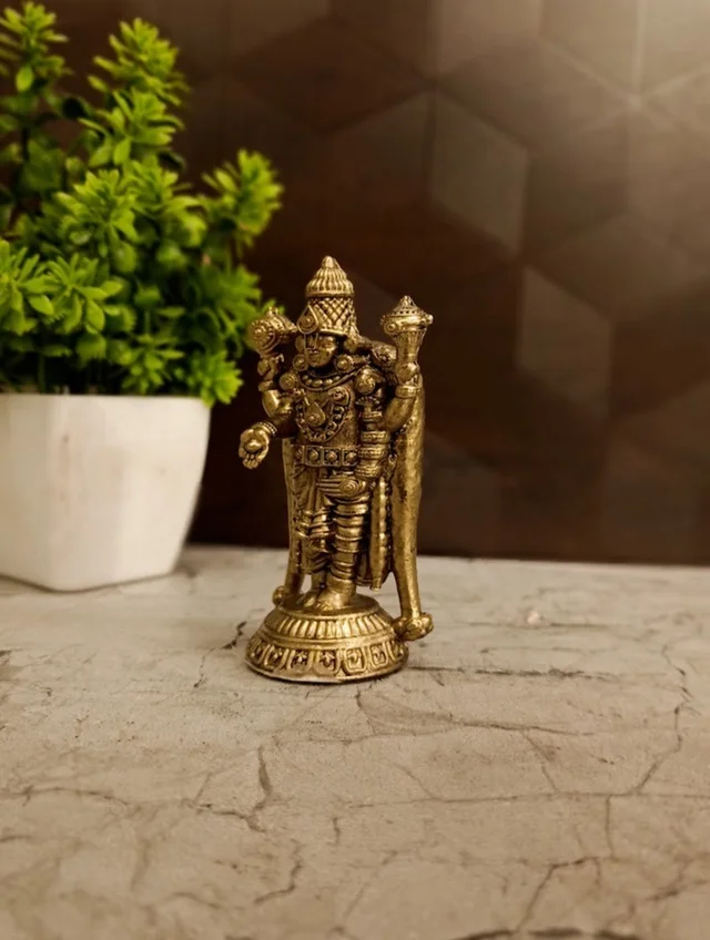 DecorsOne Authentic Fine Art Brass Balaji Statue | Majestic Lord Venkateshwara Idol
