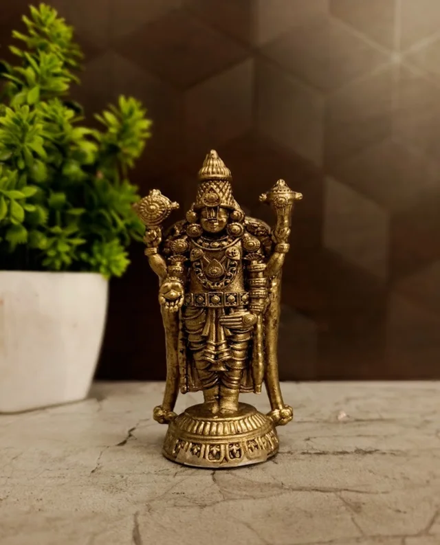 DecorsOne Authentic Fine Art Brass Balaji Statue | Majestic Lord Venkateshwara Idol