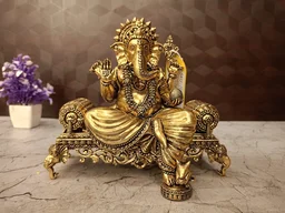 DecorsOne Brass Fine Art Ganesha Sitting On Sofa Idol