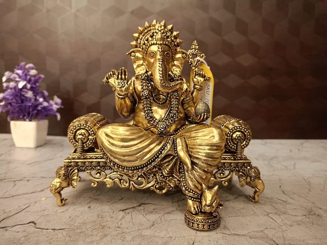 DecorsOne Brass Fine Art Ganesha Sitting On Sofa Idol
