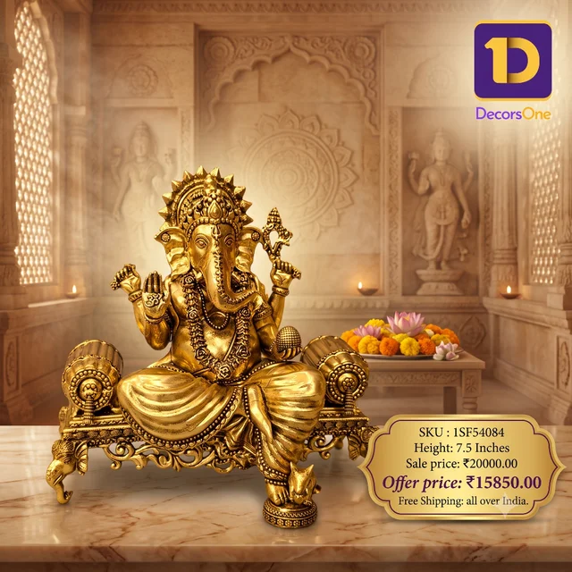 DecorsOne Brass Fine Art Ganesha Sitting On Sofa Idol
