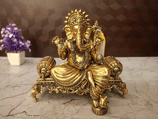 DecorsOne Brass Fine Art Ganesha Sitting On Sofa Idol
