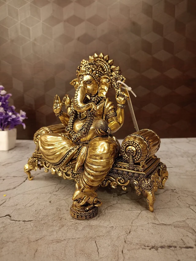 DecorsOne Brass Fine Art Ganesha Sitting On Sofa Idol