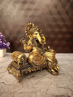 DecorsOne Brass Fine Art Ganesha Sitting On Sofa Idol