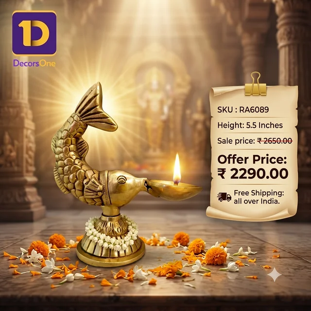 DecorsOne Brass Fish Holding Single Face Diya 5.5"