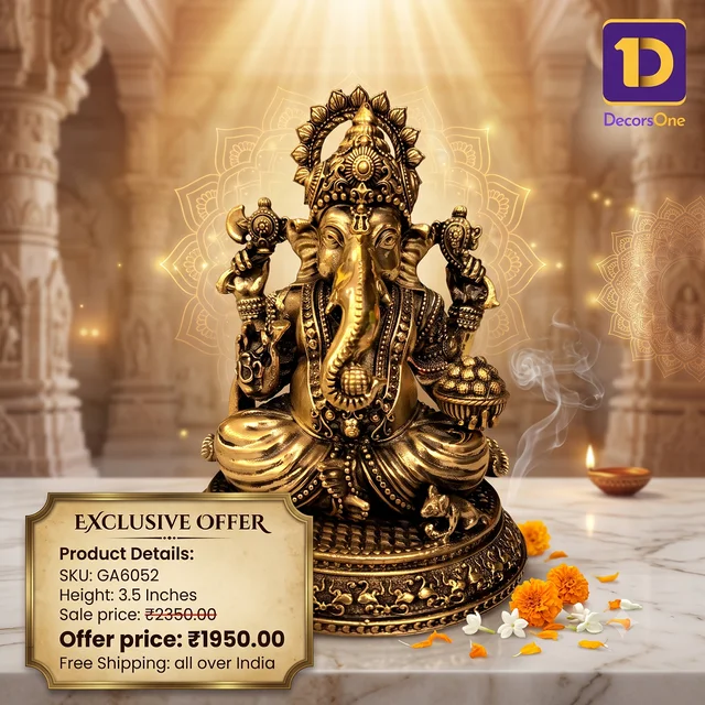 Brass Fine Art Ganesha On Square Base - 3.5"