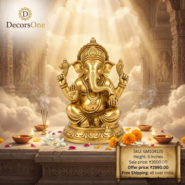 DecorsOne Buy Brass Ganesha Sitting On Lotus , Pure Antique And Handicraft Idol