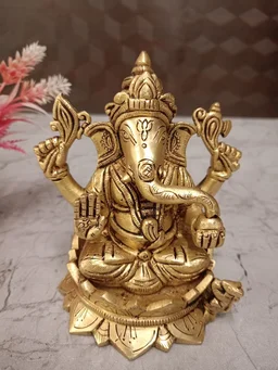 DecorsOne Buy Brass Ganesha Sitting On Lotus , Pure Antique And Handicraft Idol