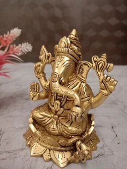 DecorsOne Buy Brass Ganesha Sitting On Lotus , Pure Antique And Handicraft Idol