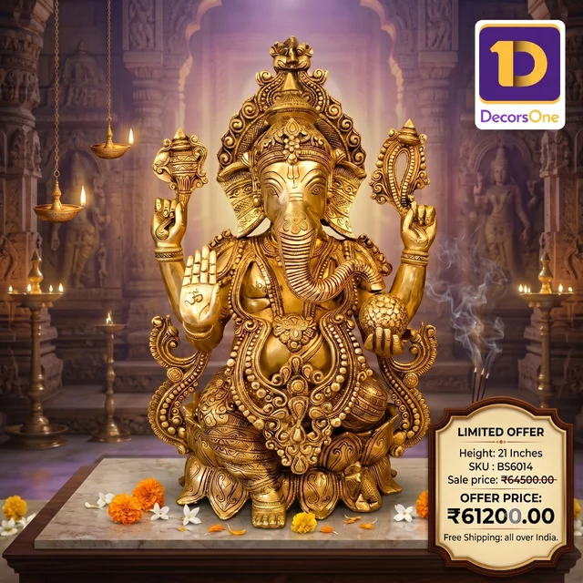 DecorsOne Brass Well Design Ganesha Idol 21"