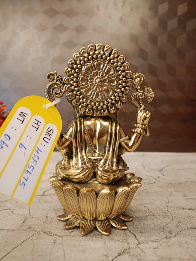 DecorsOne Brass Fine Art Ganesha Sitting On Lotus Idol For Pooja