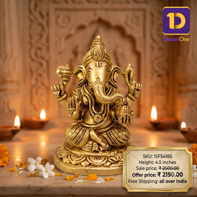 DecorsOne Buy Brass Superfine Ganesha Statue For Pooja / Pure Antique And Handicraft Idol