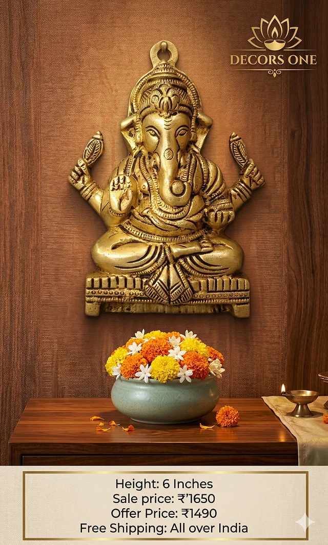Brass Ganesha Wall Mount 6"