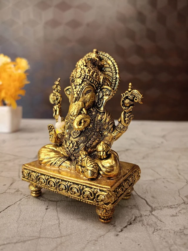 DecorsOne Brass Fine Art Ganesha Sitting On Chowki Stand