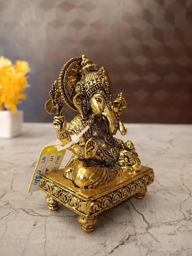 DecorsOne Brass Fine Art Ganesha Sitting On Chowki Stand