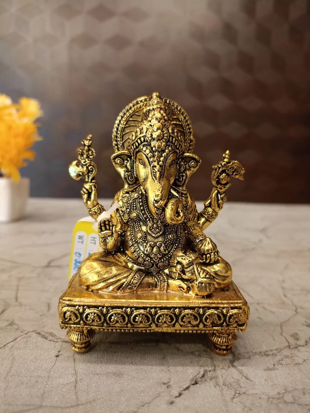 DecorsOne Brass Fine Art Ganesha Sitting On Chowki Stand