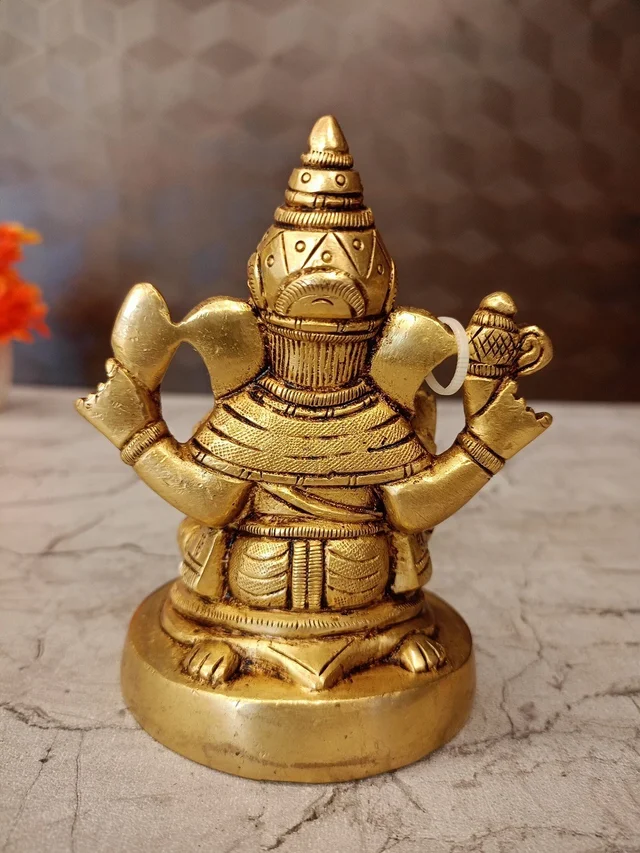 DecorsOne Brass Ganesha Sitting On Mouse / Unique and Handicraft Idol , Antique Finish