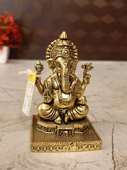 DecorsOne Brass Fine Art Ganesha Sitting On Chowki Stand