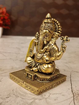 DecorsOne Brass Fine Art Ganesha Sitting On Chowki Stand