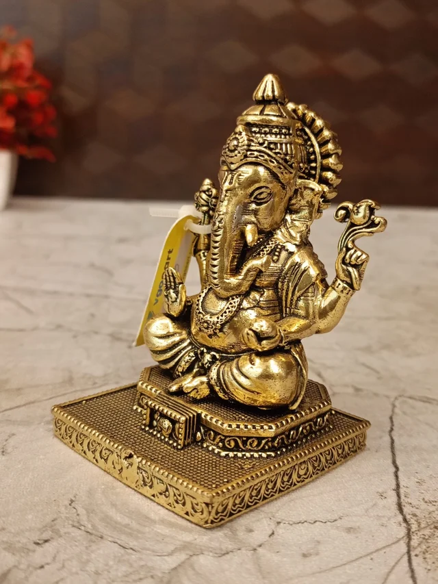 DecorsOne Brass Fine Art Ganesha Sitting On Chowki Stand