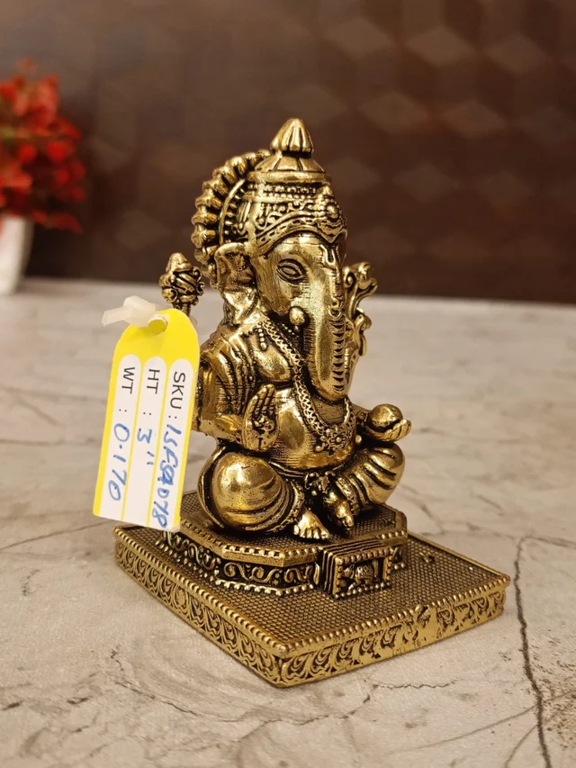 DecorsOne Brass Fine Art Ganesha Sitting On Chowki Stand